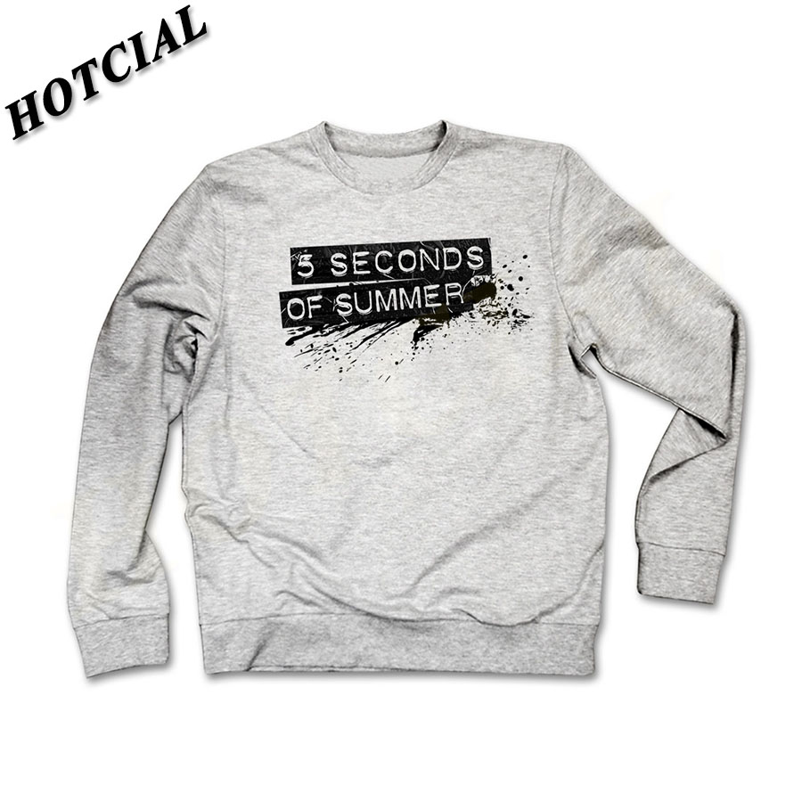 Fashion Style font b Men b font Sweatshirt 5 Seconds of Summer Black Letter Print Grey