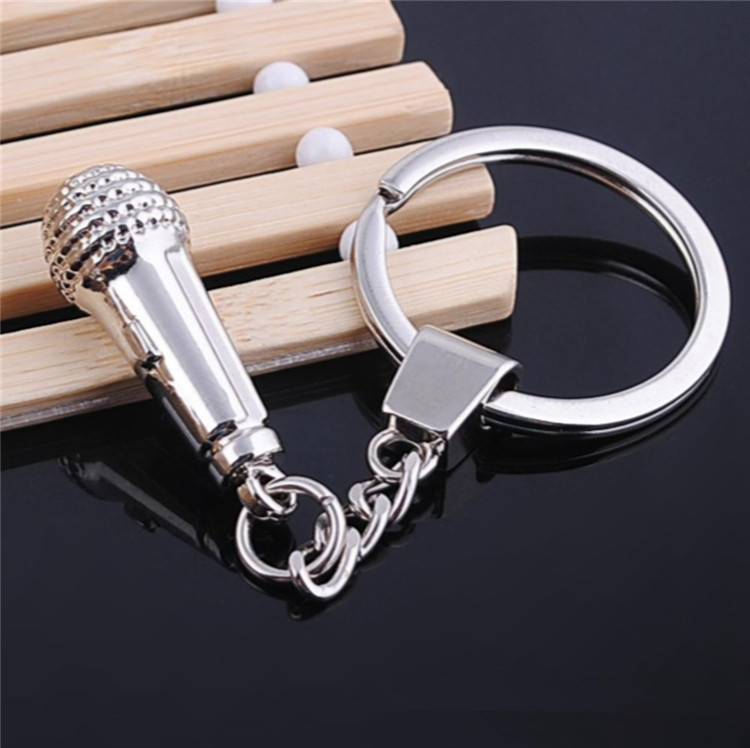 DHL Freeshipping 100pcs Novelty 3d metal microphone keychain microphone