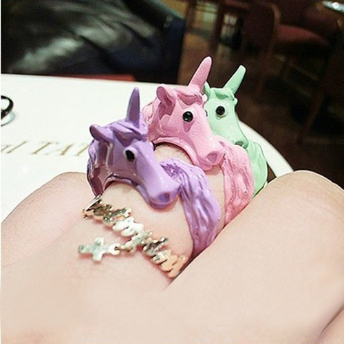 1pc 2015 Korean Lovely Candy Color Unicorn Finger Ring Enamel Horse Party Rings For Women Fashion