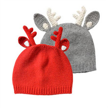 2016 New crochet baby hats Children fall and winter warm hat Boys and girls Christmas elk hat XL271