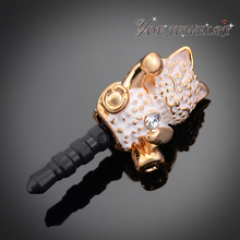 14K Gold Plated Colorful Enamel Smile Cat Dust Plug 3 5mm Jack Plugs Mobile phone Accessories