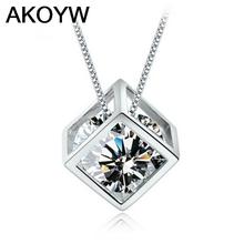 High-quality gold-plated pendant square cube love window Ladies fashion crystal jewelry manufacturers, wholesale Chainless