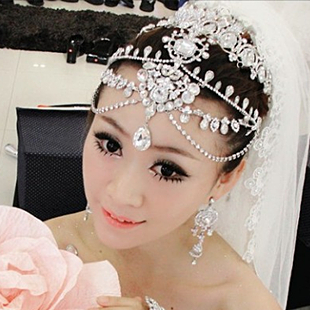 De lujo rhinestone cadena de cabeza grande de las novias de la boda tiara diadema tiara