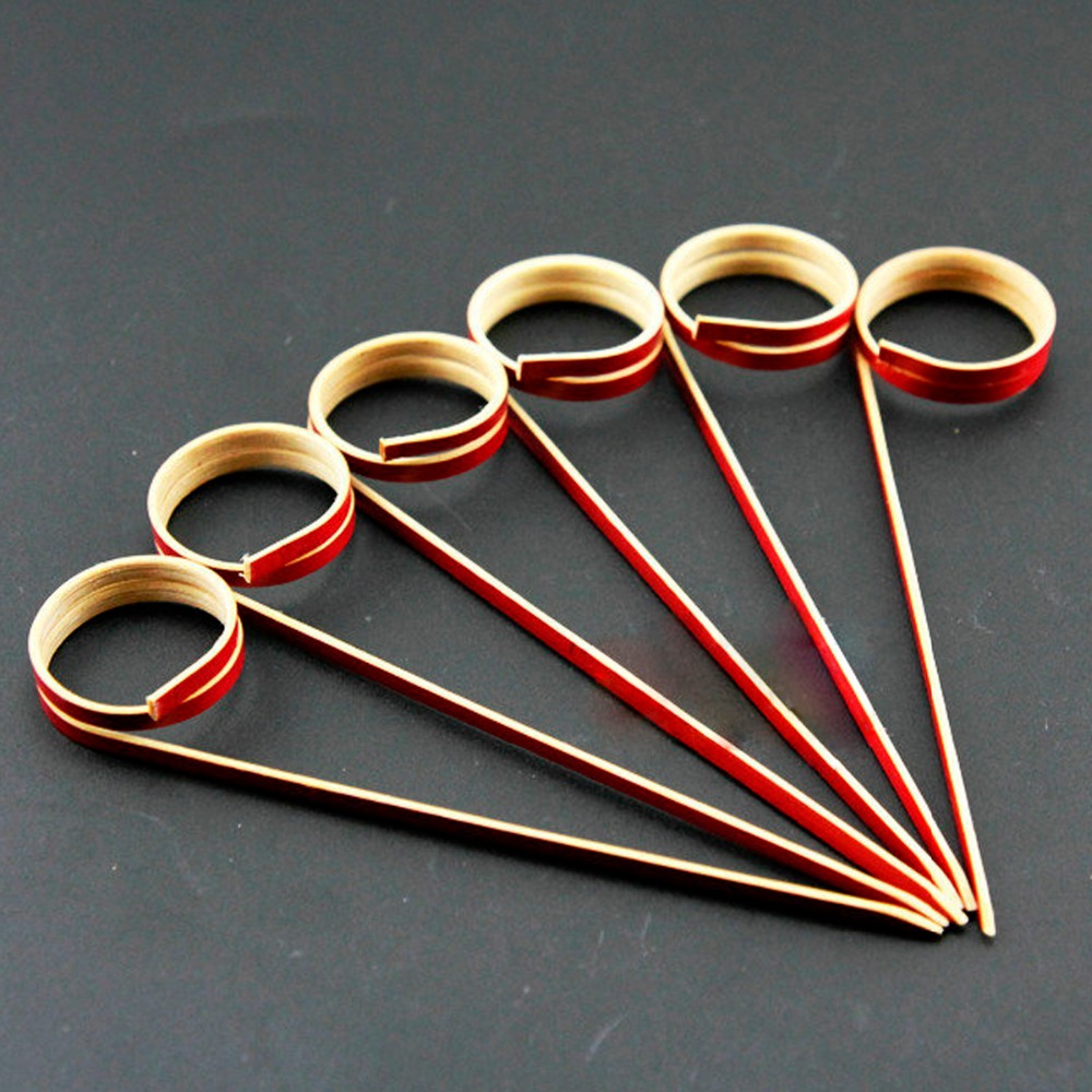 100PCS Bamboo Cocktail Martini Drink Stick Picks Finger Circle Food