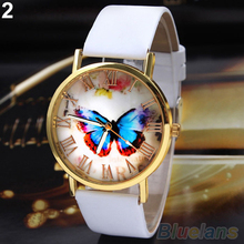 Creative Vintage Butterfly Faux Leather Quartz Analog Dress Wrist Watch Women 2Y94