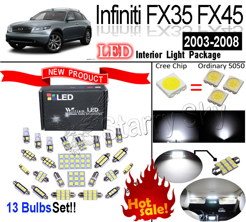 13 шт. супер яркий из светодиодов белый внутреннее освещение комплект для Infiniti FX35 FX45 2003 - 2008