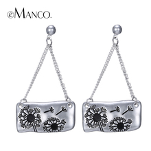 2016 new eManco geometric alloy dangle earrings for women dandelions art carving earring silver plated drop ear jewelry