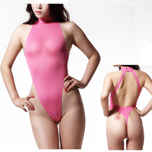 Sexy Thong Leotard Bodysuit Backless High Neck High Cut Sleeveless Sheer Ice Silk Erotic Lingerie Women Underwear Hot Sale