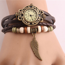 2015 Wristwatch Quartz Pendant Wing Shaped Watch Wrap Pendant Synthetic Leather Bracelet Wrist Watches