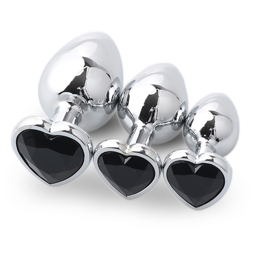 3pcsset Anal Plugs Sexy Stainless Steel Jeweled Heart Base Anal Butt 
