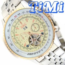Jargar moda calendario 6 aguja tira de acero tourbillon mecánico completamente automático para hombre de hombres reloj j106
