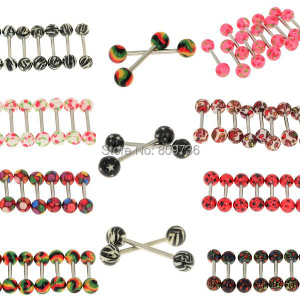 Chic 1PC New Hot Punk Colorful Stainless Steel Acrylic Ball Barbell Tongue Belly Ring Bars Piercing