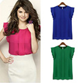 Women Blouses Chiffon Clothing Summer Lady Blouse Shirt Sleeveless Top Casual solid blouse European Round Collar
