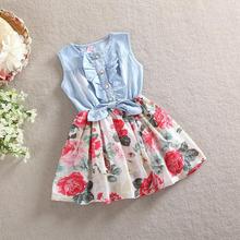 Unkids baby girl denim dress 2015 children sleeveless christmas girls dresses summer style kids princess flower clothes TZ-A027