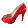 Handmade red 3D rose flower lady s bridal Tropical fairy tale wedding party heels small big