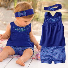 Fashion Baby Clothing Summer Suit Newborn Baby Girl Set Sleeve Romper Headband Pants Infant One Pieces