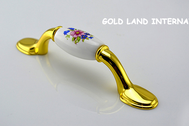 Здесь можно купить  76mm luxury gold color 24k zinc alloy with printing flower ceramic cabinet knob drawer pull dresser handle in a class by oneself  Мебель