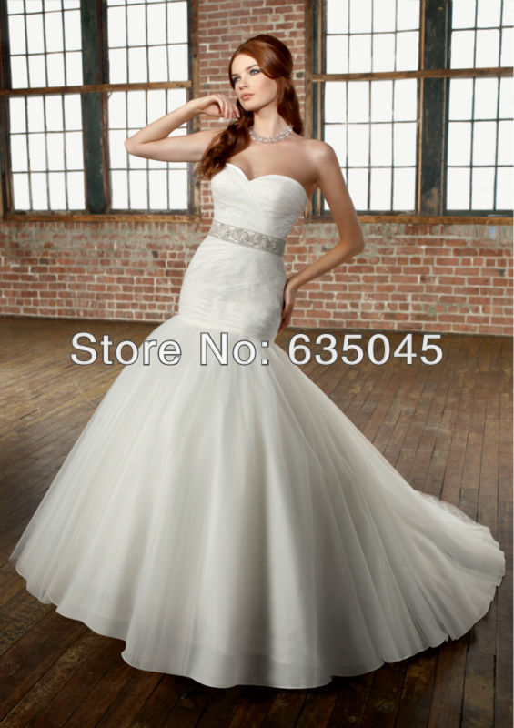 Vestido De Noiva 2015 New Custom Made Romantic Organza Crystal Beading Mermaid Wedding Dress Bride Dresses