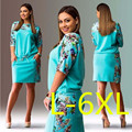 5XL 6XL Large Size 2016 Summer Dress Big Size Printed Dress Blue Red Yellow Straight Dresses