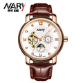 NARY Brand Luxury Sport Watch Mens Automatic Skeleton Mechanical Wristwatches Fashion Casual leather wrist Relogio Masculino