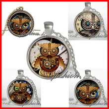 Steampunk owl pendant Steampunk Necklace Silver plated pendant best friends pendant Steampunk Jewelry black brown white