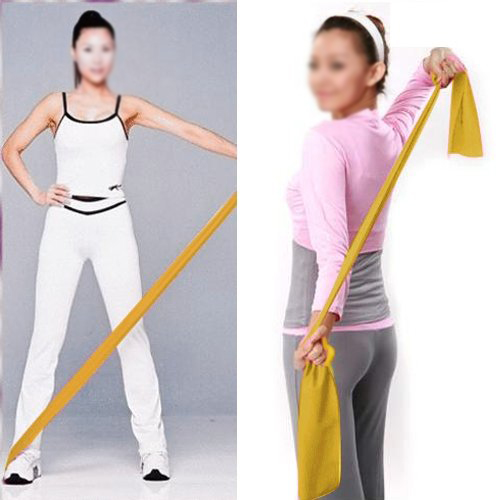 FS Hot Yellow 1 5m Yoga Pilates Rubber Stretch Resistance Exercise Fitness Band