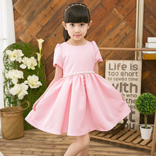 2016 Summer New Design Girls Dress Cute Solid Beading Princess Dresses Fashion Kids Clothes GD1605