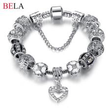 Fashion Silver Heart Charms Bracelet Bangle for Women DIY 925 Crystal Beads Fit Original Bracelets Women Pulseira Jewelry Gift