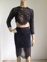 2 Colors White Black Newest White Lace Long Sleeve 2 pieces Set Bandage Dress Cocktail Party Bodycon Dress