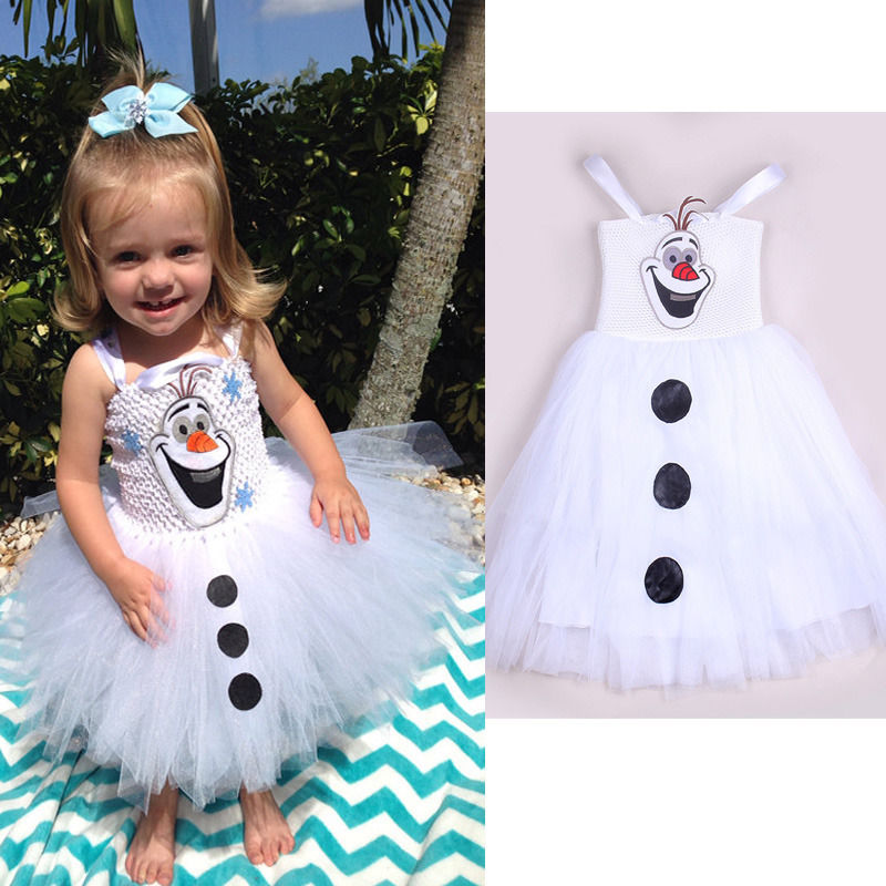Гаджет  2015 Cartoon Snowman Olaf Costume Girls Baby Tulle Fancy Gown Princess Tutu Dresses 2-7Y None Детские товары