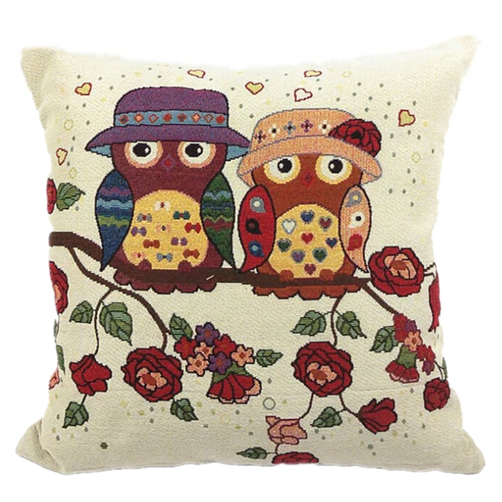 Wholesale Owl Square New Composite Linen Blend Pillow Case Throw