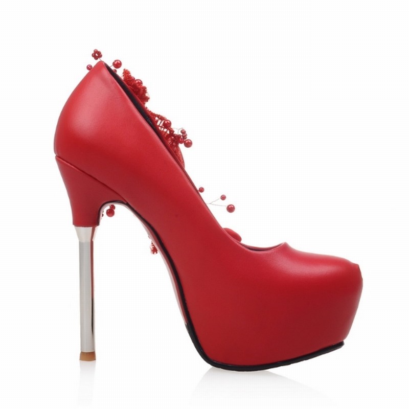 Fashion Women Sexy Pumps Spool High Heels Shoes Woman Round Toe Flower Pumps Wedding Shoes 2016