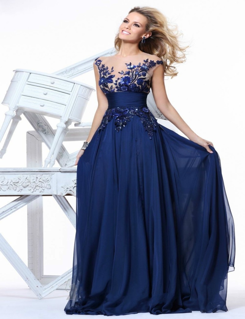 In stock evening dresses 2015 vestido de festa appliques royal blue
