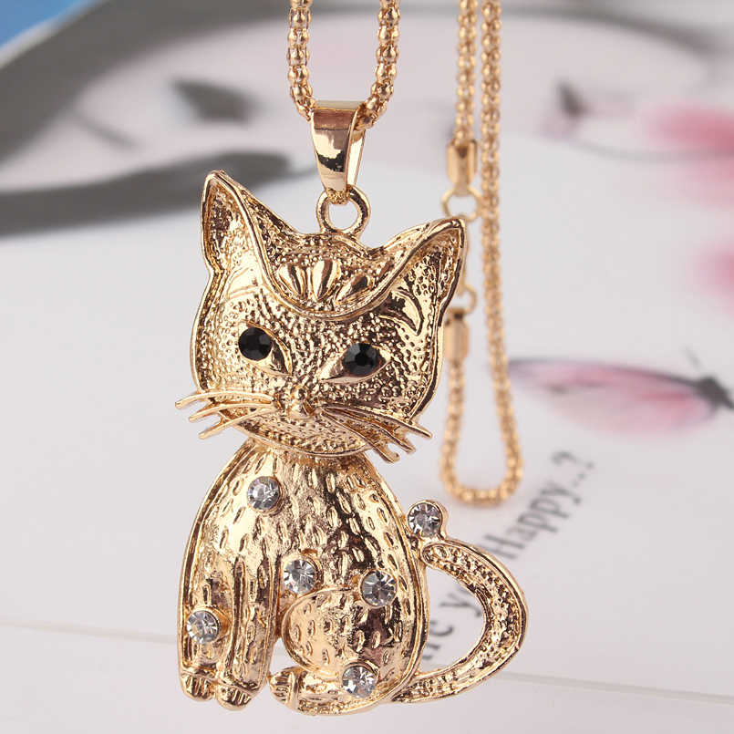 2014 Free Shipping New14k Gold Filled Vogue Women Party Gift White Austrian Crystal Cat Pendant Dress