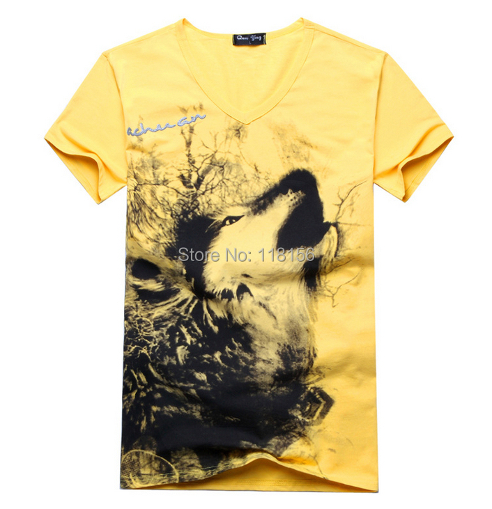 High Quality Summer Men Tops Wolf Head Animal Prin...