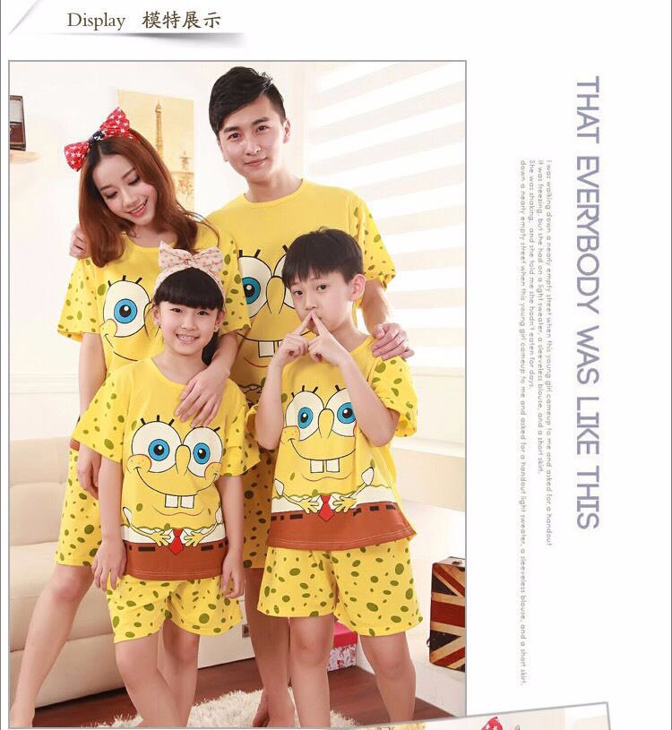2 Matching Family Clothes Cartoon SpongeBob T-shirt+Short Pants Loose Family Set Clothes Mother Daughter Dad Son Matching Clothes
