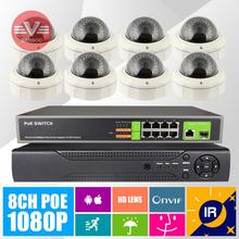 2MP 1920*1080P IR NightVision Dome Power Over Ethernet Security Camera System 8CH POE Switche + 8CH ONVIF Network Video Recorder