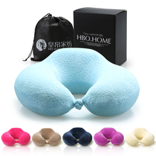 Alta calidad del terciopelo almohada de espuma de memoria en forma de U neck care cojín masajeador plano recorrido almohada travesseiro almohada(China (Mainland))