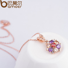 BAMOER Luxury 18K Gold Plated Pendant Necklace with Colorful Zircon For Women Party Jewelry JIN012