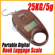 A estrenar 25 KG / 5 g LCD portátil pocket Mini Digital con gancho Hook escala del equipaje de Brown del nuevo envío gratuito # h01