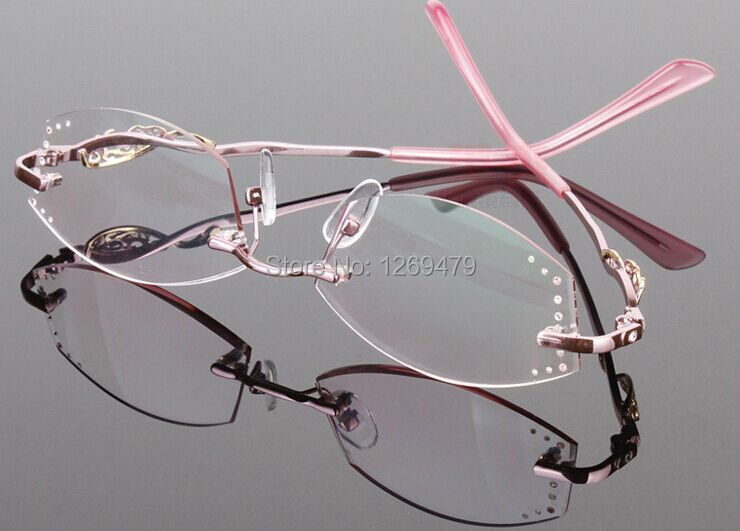 Free Shipping 2015 New Fashion women's Rimless Reading myopic Diamond cutting Glasses +1 +1.5 +2 +2.5 +3 -100 -150 9006