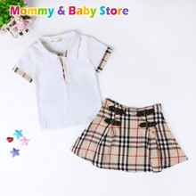 On Sales Baby Girl Clothes Set British Fashion Plaid Cloths Set For 2- 7 years old Kids Children Cloths set