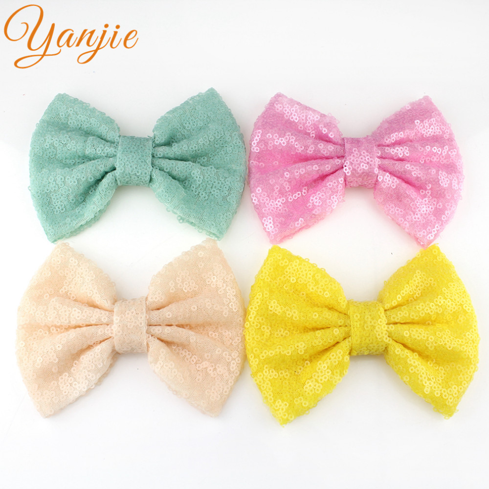 Wholesale 5 Big Glitter Sequin Bow Without Hair Clips For Baby