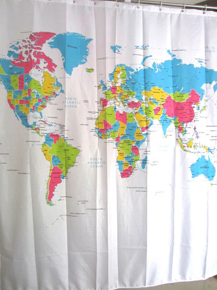 world map bath curtain