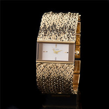 2016 Fashion Luxury Golden Chain Women Dress Watches Rectangle Full Steel Alloy Quartz Wristwatch Ladies Watch