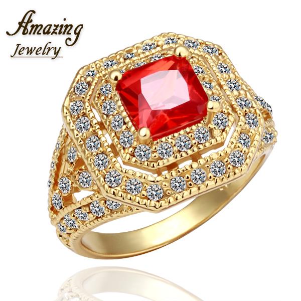 Free shipping brand Fashion Jewelry vintage big crystal CZ diamond ruby 18K rose Gold Plated lord