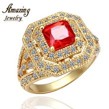 Free shipping brand Fashion Jewelry vintage big crystal CZ diamond ruby 18K rose Gold Plated lord of the Rings for women wedding