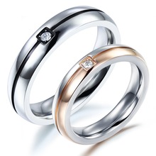 2015 Korean Fashion Lovers Wedding Ring Bands Romantic Stainless Steel Crystal Women Men Jewelry Promise Rings Set,JM446