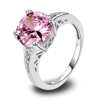 lingmei Wholesale Round Cut Pink Topaz & White Topaz 925 Silver Ring Size 6 7 8 9 10 11 12 Love Style Women Gift Free Shipping