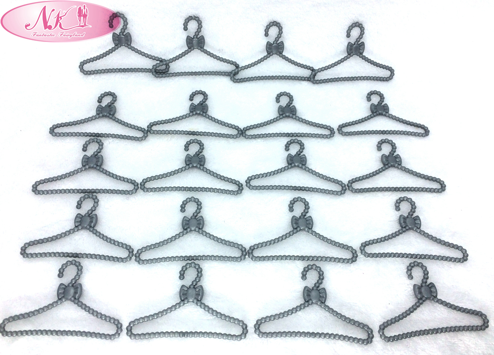 NK 20 Pcs Hot Sell Doll Clothes Hangers For Barbie Doll & Other 1/6 Dolls Doll Accessories Silver Gray Color Bow Design Hangers
